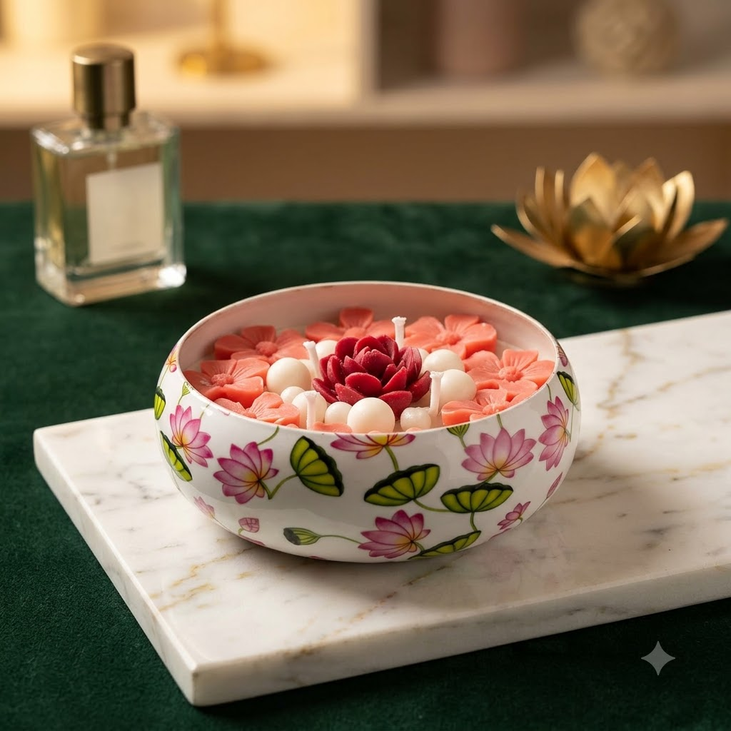 Floral Print Urli Scented Candle